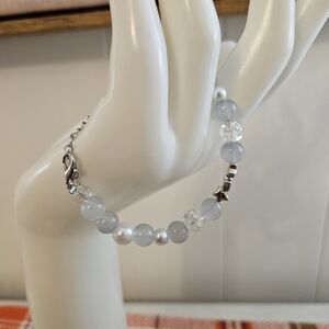 Elegant Silver and White Beaded Bracelet